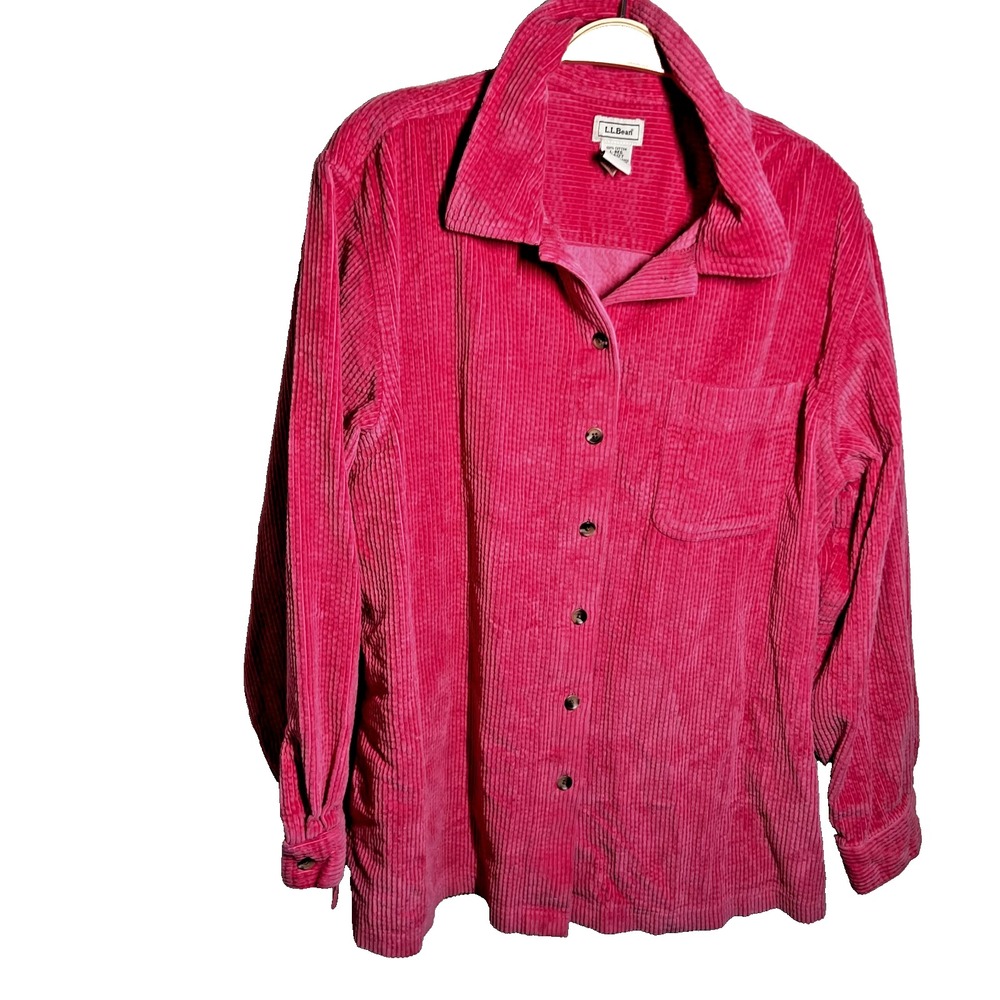 LL Bean Wide‎ Whale Corduroy Shirt Chore Coat Cotton Shacket Pink  Women Large